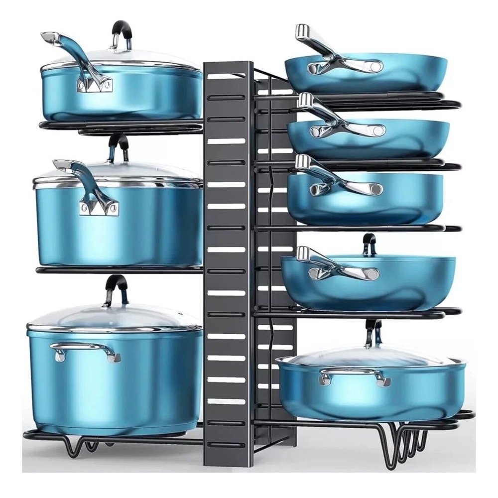 MUDEELA 8-Tier Pot and Pan Organizer Rack Adjustable Kitchen Cabinet Storage